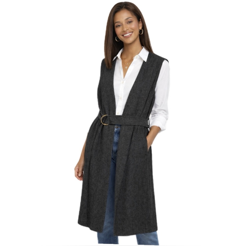 Vince Camuto, Womens Gray Sleeveless Duster Belted Vest, Size M EUC